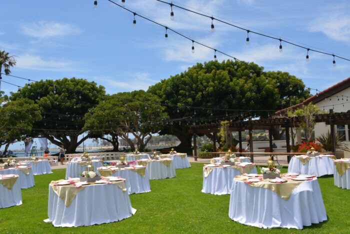 Beautiful decorated roundtable in garden for marriage at San Pedro, CA  