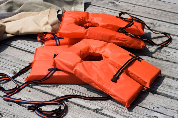 The red color safety jacket at San Pedro, CA  