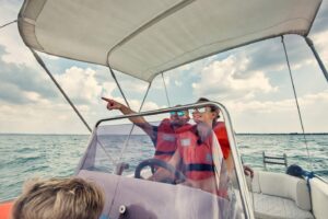 The couples boating in sea areas at San Pedro, CA