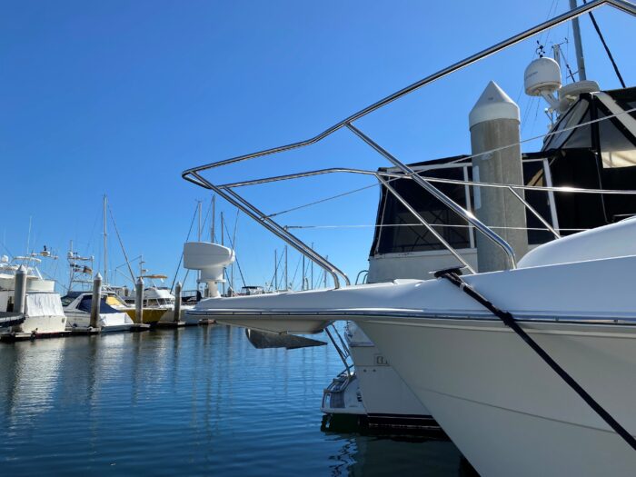 White yacht picture from front left side